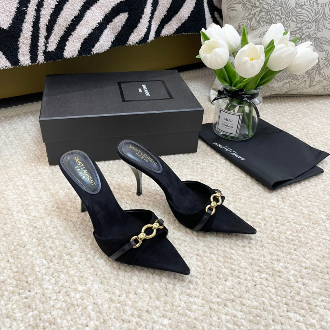 Saint Laurent SL LINK MULES PUMP BLACK VELVET