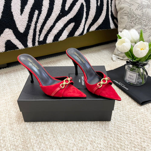 Saint Laurent SL LINK MULES PUMP RED VELVET