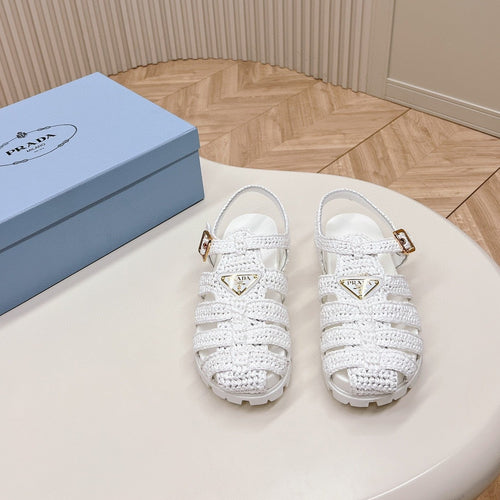 PRADA RUBBER FISHERMAN SANDALS WHITE LAMBSKIN
