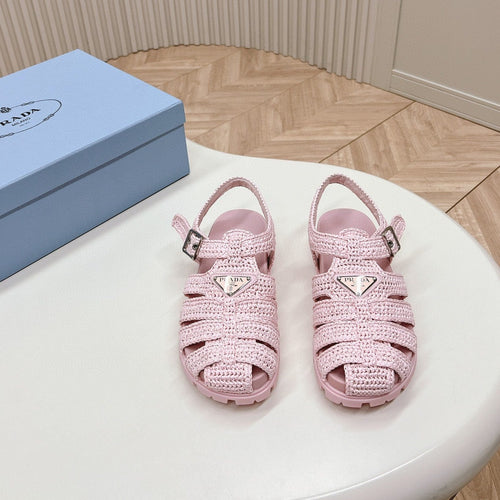 PRADA RUBBER FISHERMAN SANDALS LIGHT PINK LAMBSKIN