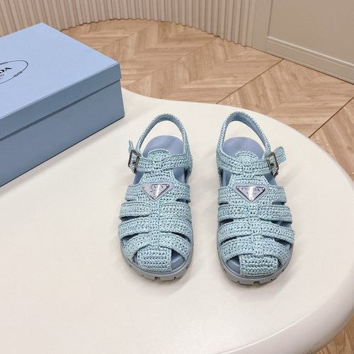 PRADA RUBBER FISHERMAN SANDALS SKY LAMBSKIN