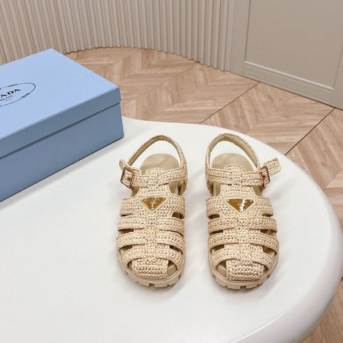 PRADA RUBBER FISHERMAN SANDALS BEIGE LAMBSKIN
