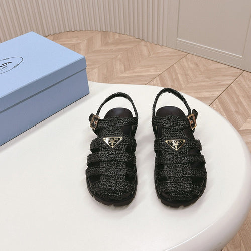 PRADA RUBBER FISHERMAN SANDALS BLACK LAMBSKIN