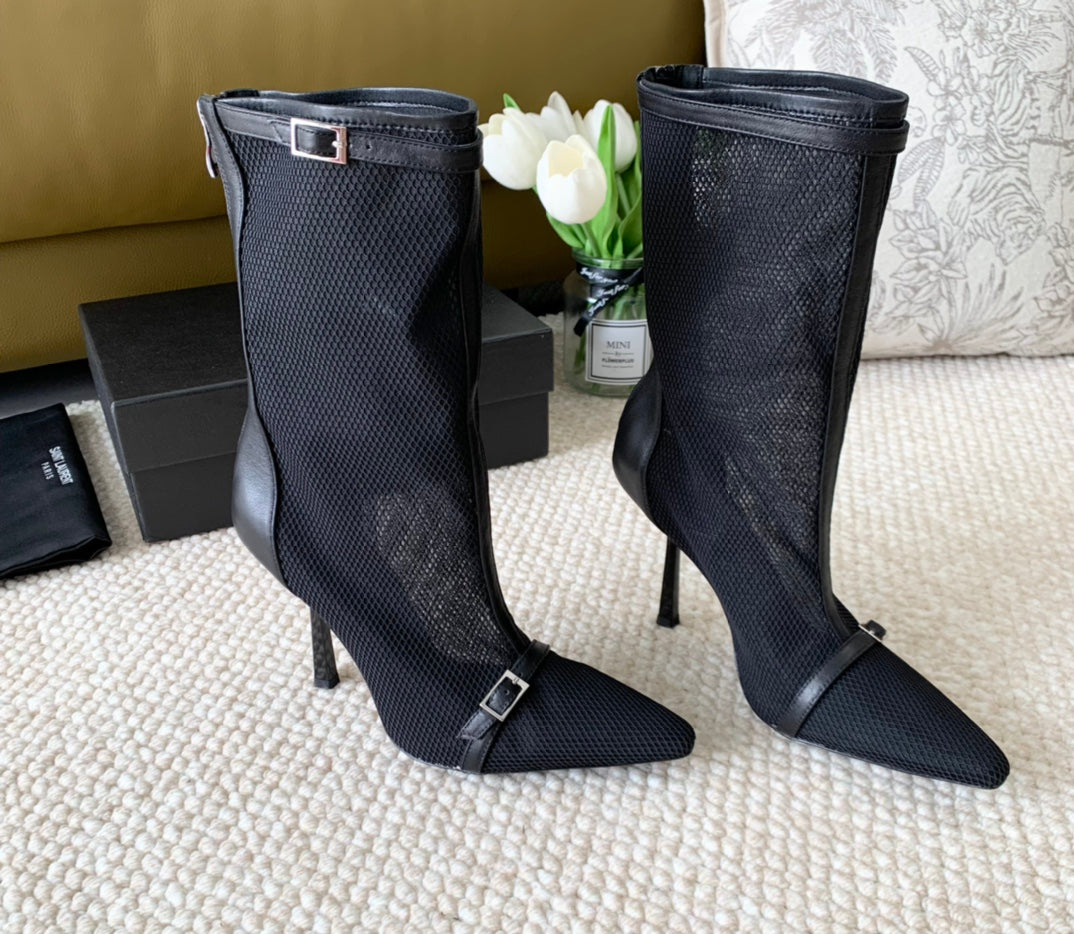 Saint Laurent SL OXALIS BOOTIES IN BLACK MESH
