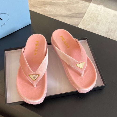 PRADA RUBBER THONG SANDALS LIGHT PINK VELVET
