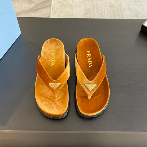 PRADA RUBBER THONG SANDALS OCHRE VELVET