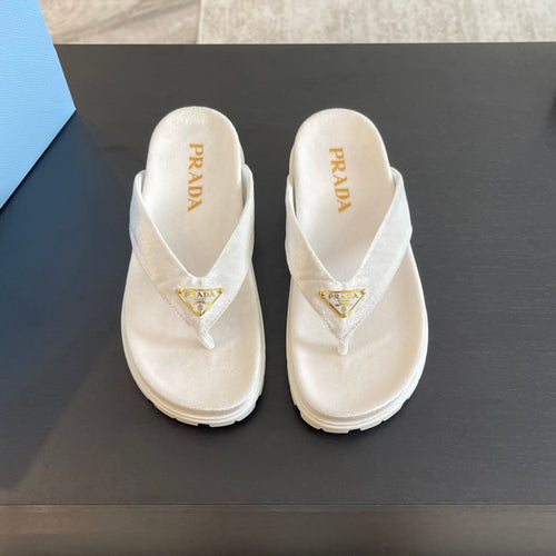 PRADA RUBBER THONG SANDALS WHITE VELVET