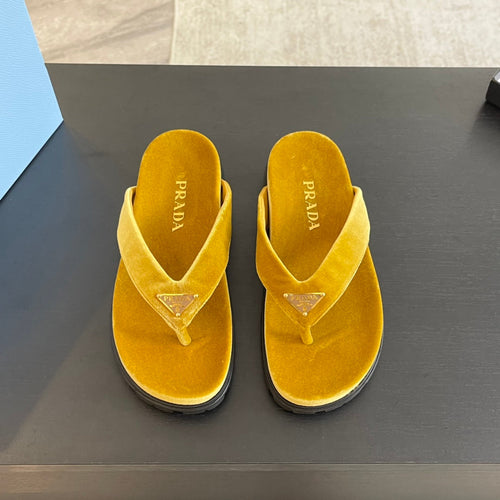 PRADA RUBBER THONG SANDALS AMBER VELVET