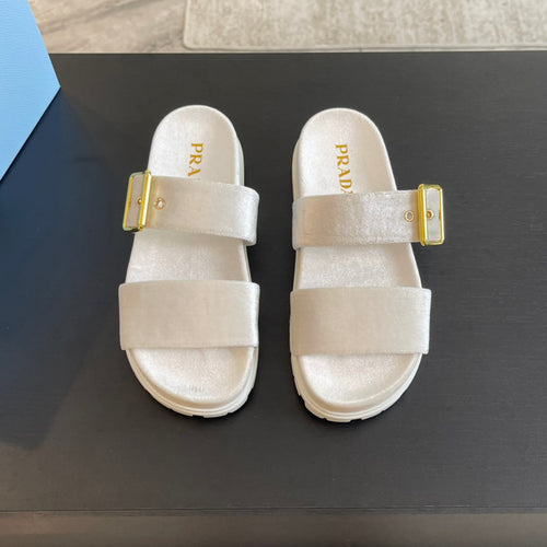 PRADA SLIDES SANDALS WHITE VELVET