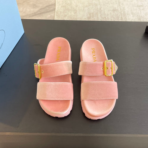 PRADA SLIDES SANDALS LIGHT PINK VELVET