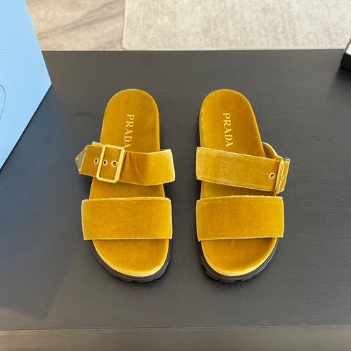 PRADA SLIDES SANDALS AMBER VELVET