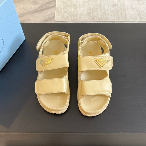 PRADA FLAT NAPPA SANDALS BEIGE LAMBSKIN