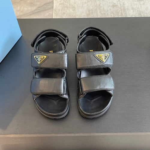 PRADA FLAT NAPPA SANDALS BLACK LAMBSKIN