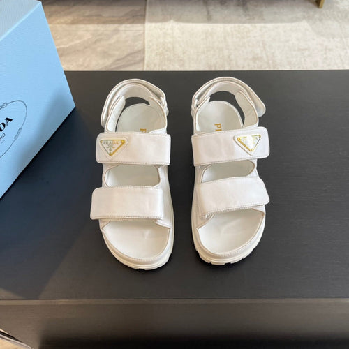PRADA FLAT NAPPA SANDALS WHITE LAMBSKIN