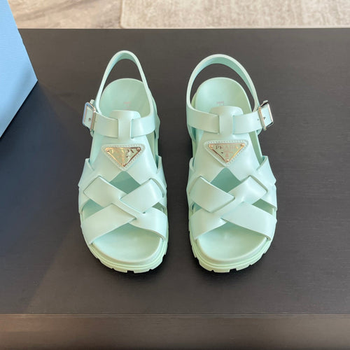 PRADA CRISSCROSS RUBBER SANDALS MINT CALFSKIN