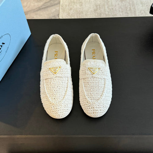 PRADA CROCHET LOAFERS WHITE CALFSKIN