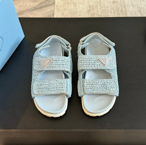 PRADA CROCHET SANDALS SKY CALFSKIN