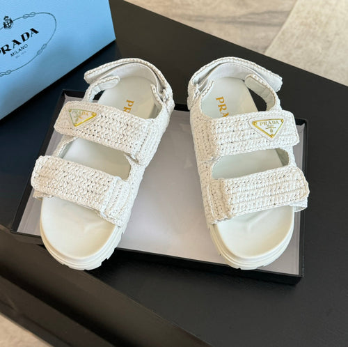 PRADA CROCHET SANDALS WHITE CALFSKIN