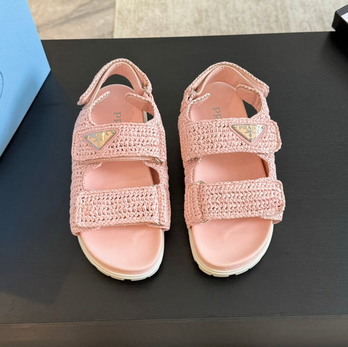 PRADA CROCHET SANDALS LIGHT PINK CALFSKIN