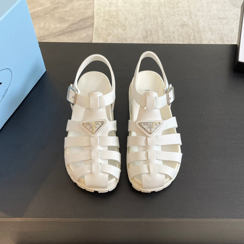 PRADA RUBBER FISHERMAN SANDALS WHITE CALFSKIN