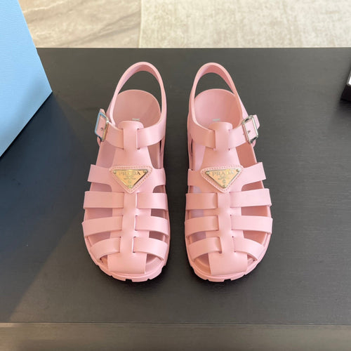 PRADA RUBBER FISHERMAN SANDALS LIGHT PINK CALFSKIN