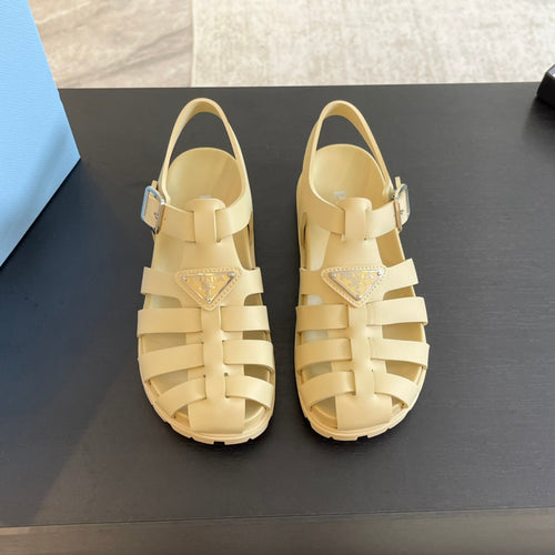 PRADA RUBBER FISHERMAN SANDALS BEIGE CALFSKIN