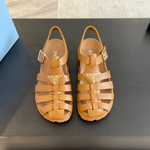 PRADA RUBBER FISHERMAN SANDALS BRONZE CALFSKIN