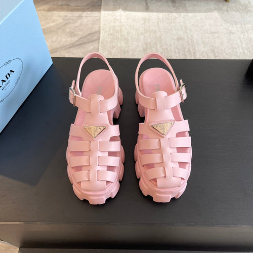PRADA RUBBER MONOLITH SANDALS LIGHT PINK CALFSKIN