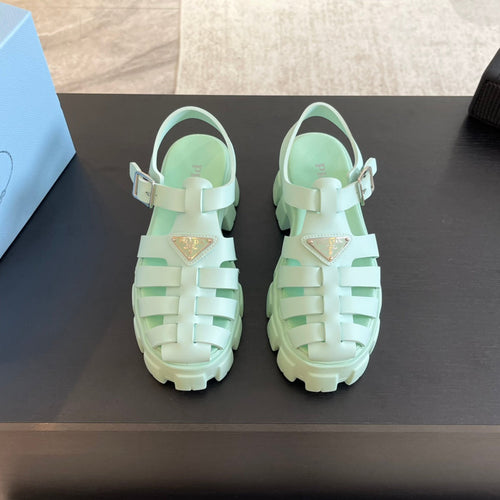 PRADA RUBBER MONOLITH SANDALS MINT CALFSKIN