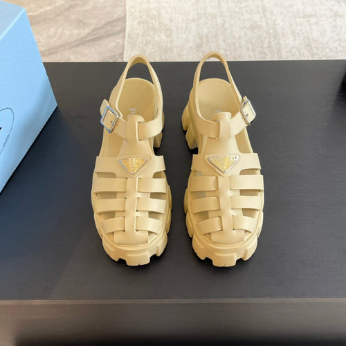PRADA RUBBER MONOLITH SANDALS CREAMY WHITE CALFSKIN