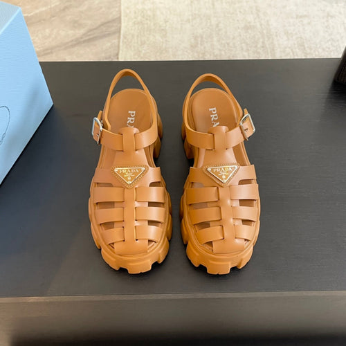 PRADA RUBBER MONOLITH SANDALS BRONZE CALFSKIN