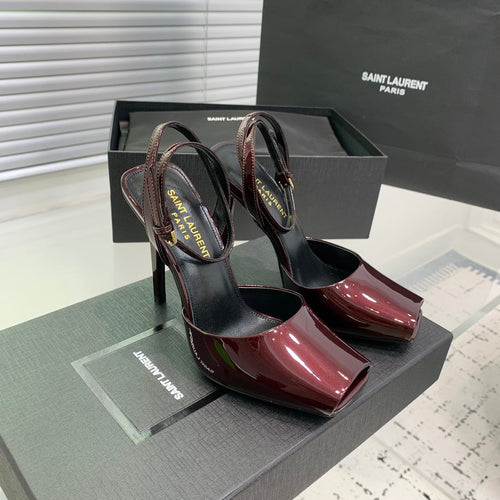 Saint Laurent SL FISH MOUTH SANDAL PUMP BERRY POLISHED CALFSKIN