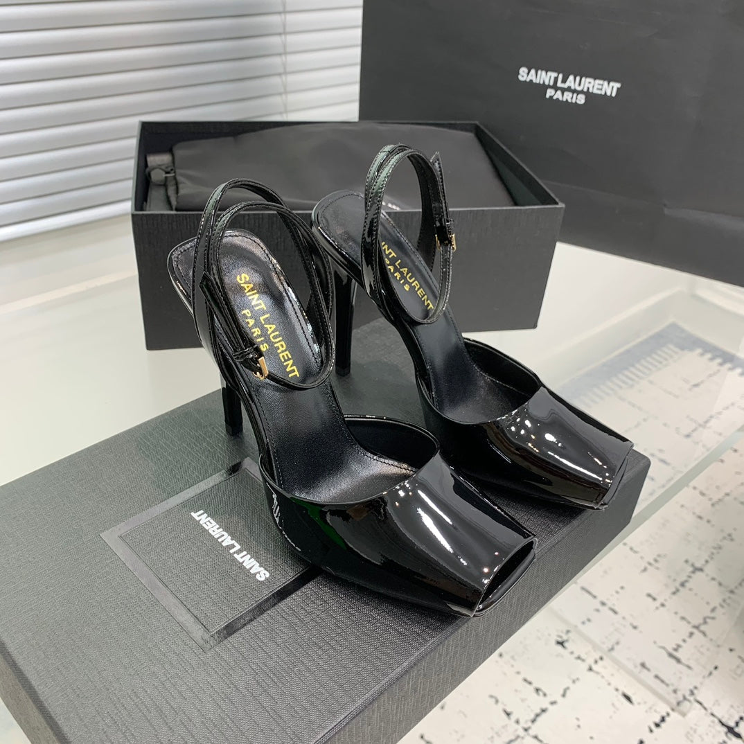 Saint Laurent SL FISH MOUTH SANDAL PUMP BLACK POLISHED CALFSKIN