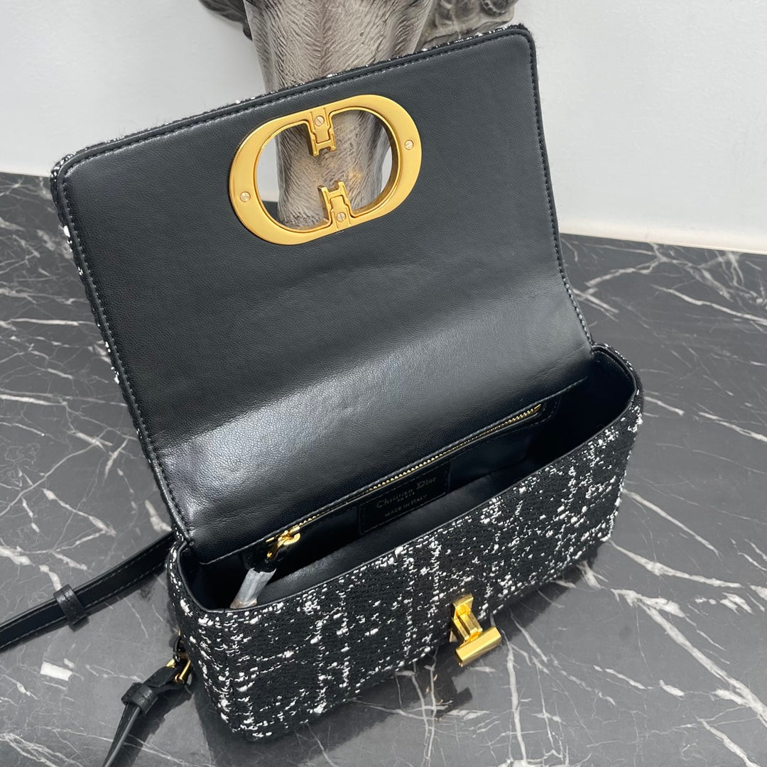 DIOR SMALL CARO BAG 20 BLACK CANNAGE TWEED