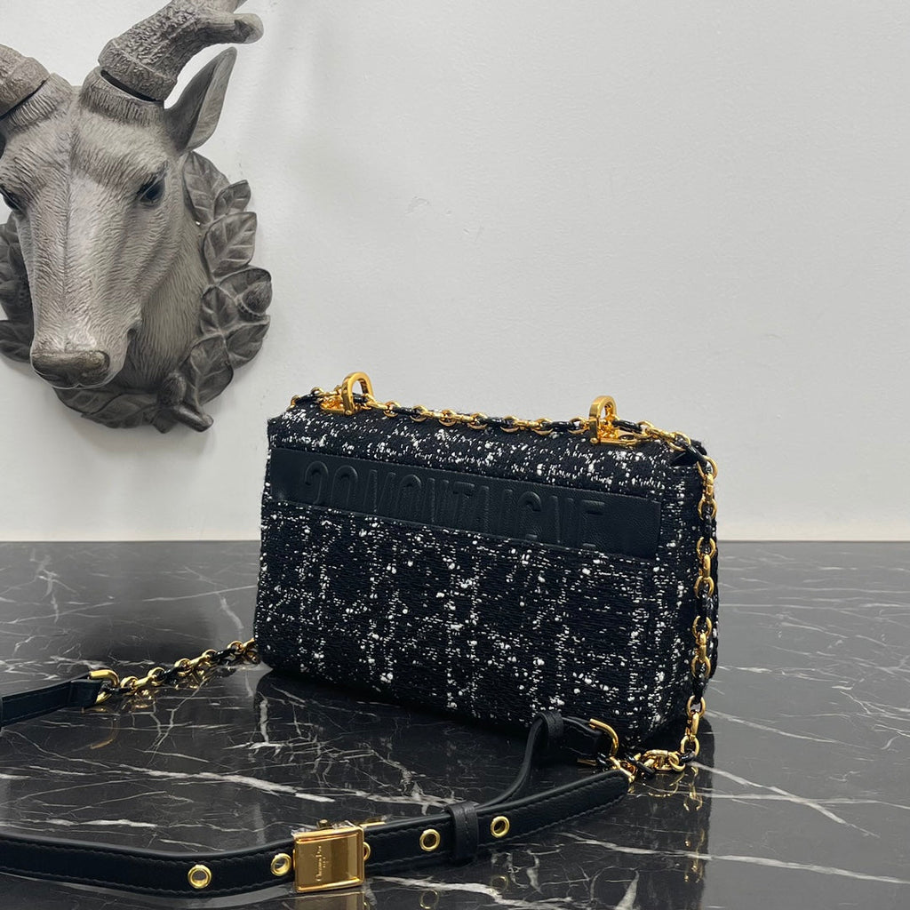 DIOR SMALL CARO BAG 20 BLACK CANNAGE TWEED