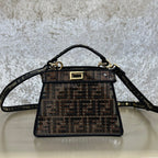 FENDI FENDI PEEKABOO ISEEU 20 BAG IN CHOCOLATE BROWN MIX BLACK NAPPA LEATHER GOLD HARDWARE