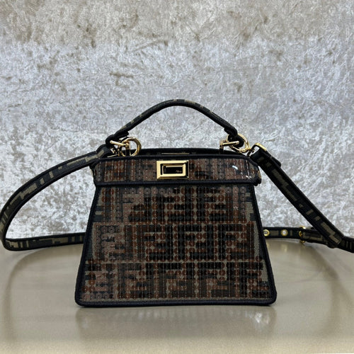 FENDI FENDI PEEKABOO ISEEU 20 BAG IN CHOCOLATE BROWN MIX BLACK NAPPA LEATHER GOLD HARDWARE