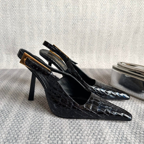 Saint Laurent LEE SLINGBACK PUMPS 105 IN BLACK CROCODILE-EMBOSSED LEATHER