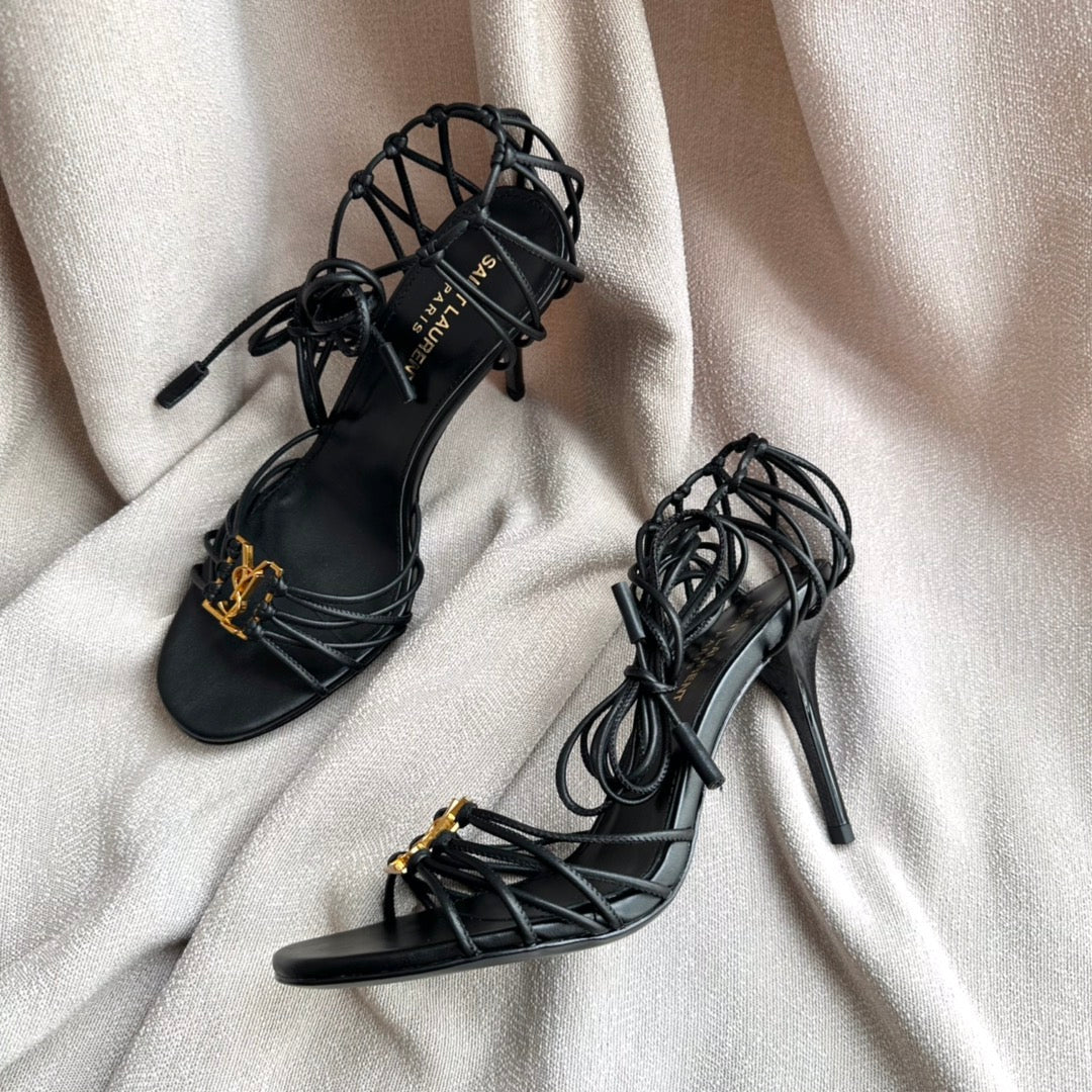 Saint Laurent BABYLONE SANDALS 90 IN ALL BLACK LAMBSKIN