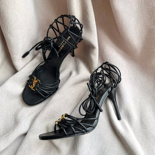 Saint Laurent BABYLONE SANDALS 90 IN ALL BLACK LAMBSKIN