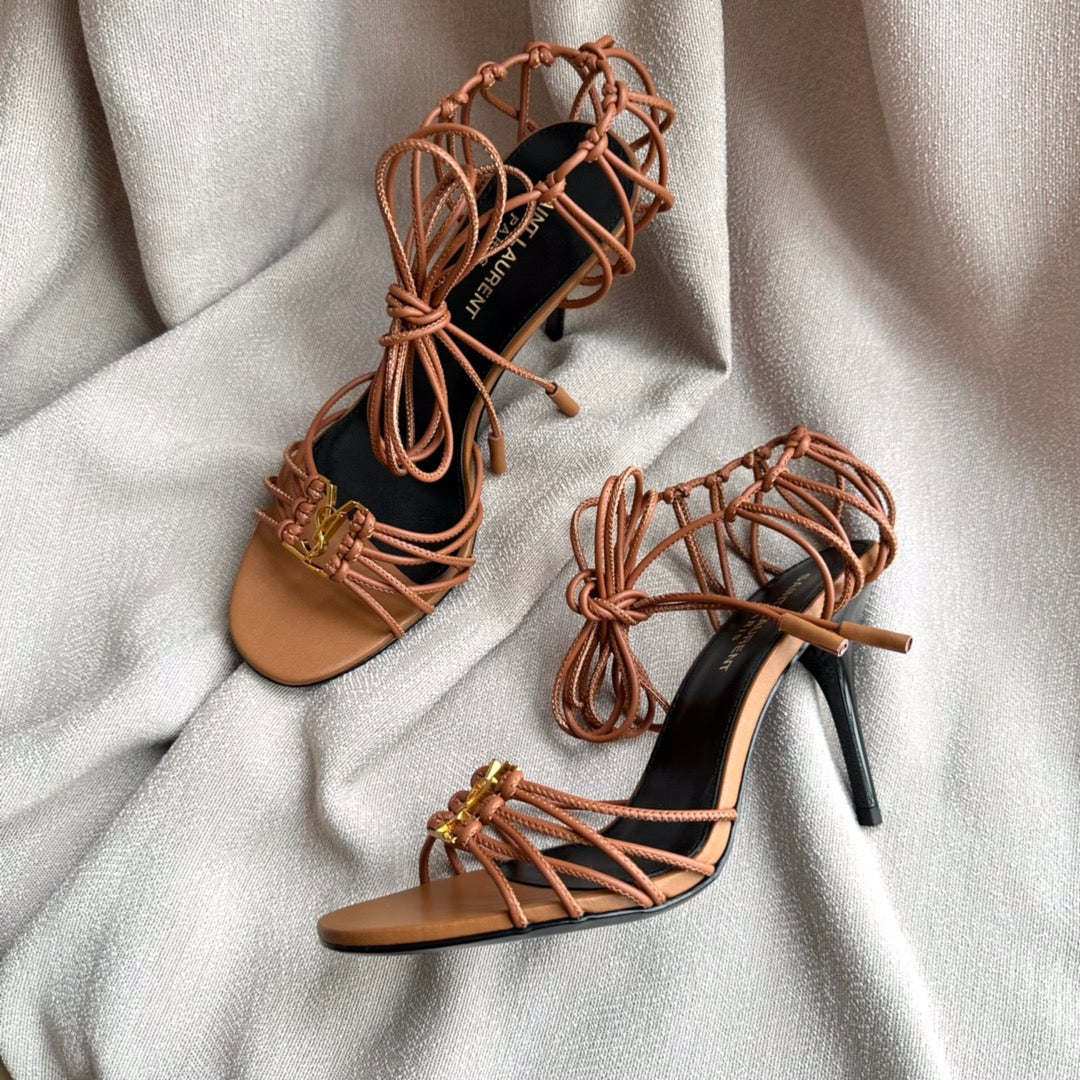Saint Laurent BABYLONE SANDALS 90 IN TAN LAMBSKIN