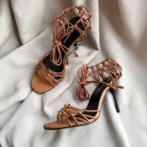 Saint Laurent BABYLONE SANDALS 90 IN TAN LAMBSKIN