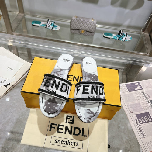 FENDI FF Women Signature Slides Gray Canvas Slide