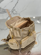 BACKPACK 25 IN BEIGE PARACHUTE FABRIC AND RABBIT FUR