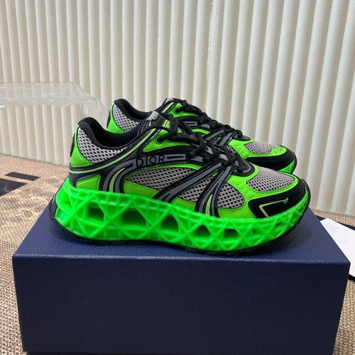 DIOR Sneaker B35 In Green Mix White Black Calfskin And Fabric  113119