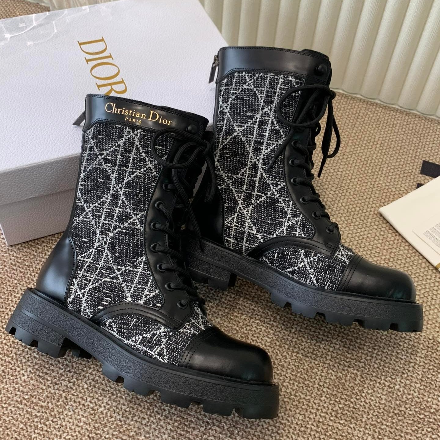 DIOR D-Unit Ankle Boot In Black Tweed Fabric And Cowhide 113474