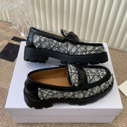 DIOR Boy Platform Loafer In Black Mix White Tweed Fabric And Cowhide 113485