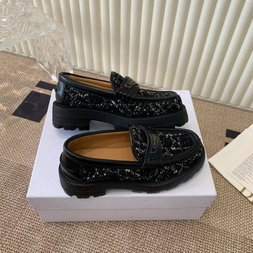 DIOR Boy Platform Loafer In Black Tweed Fabric And Cowhide 113487