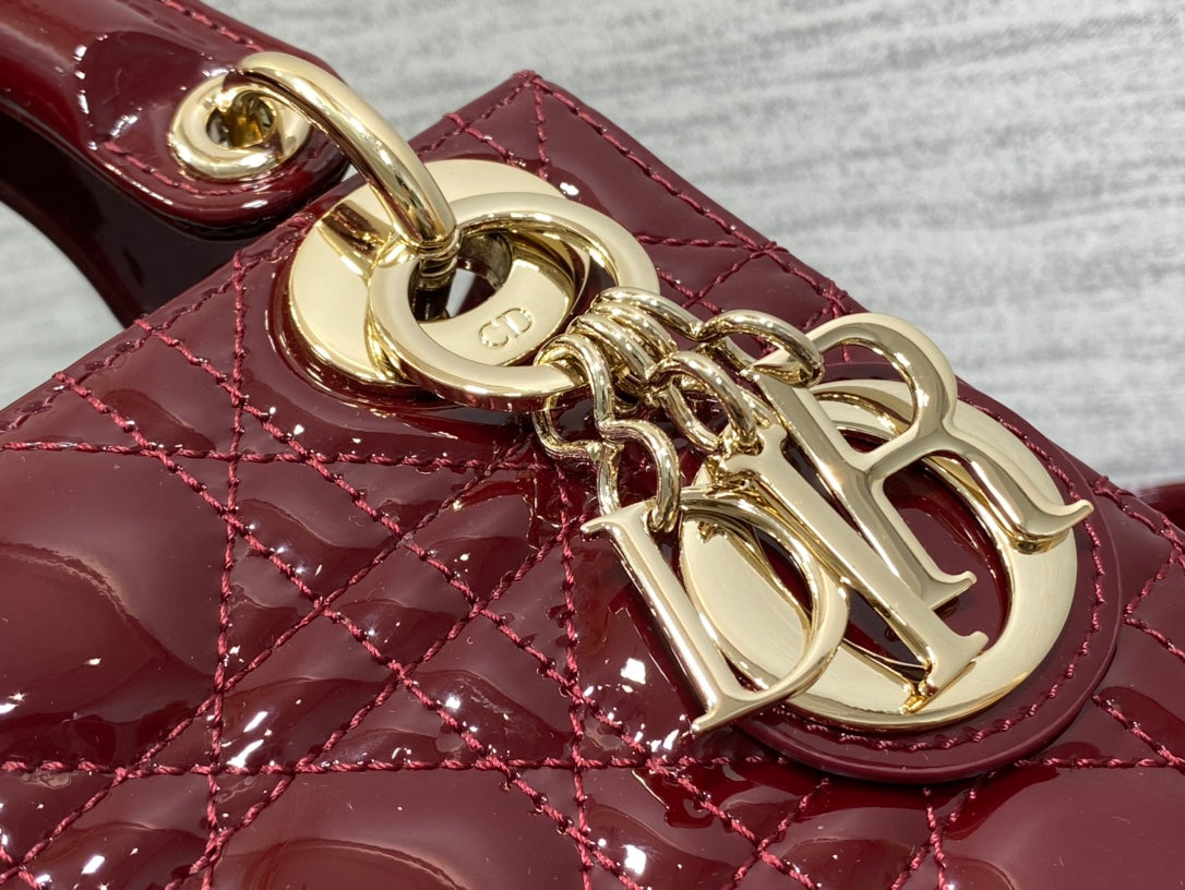 DIOR mini lady 17 wine patent calfskin