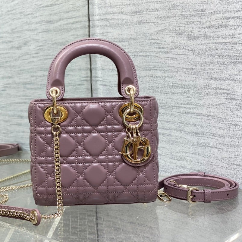 DIOR mini lady 17 blue lilac lambskin